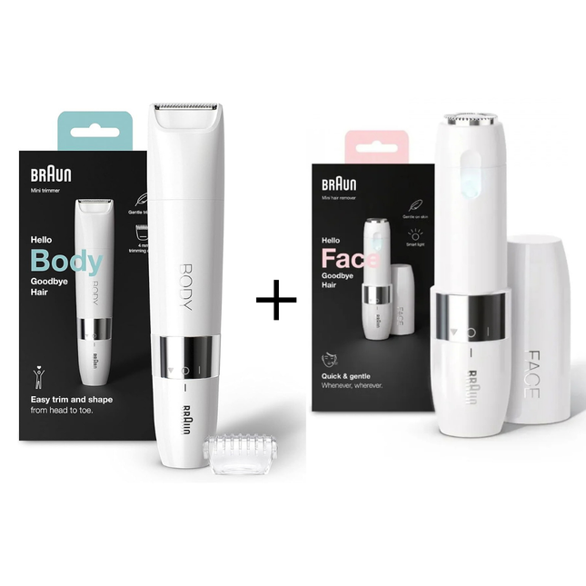 Braun Body Mini Trimmer Hair Removal For body Underarm Pubic & Bikini Areas BS1000 + Braun Face Mini Hair Remover FS1000