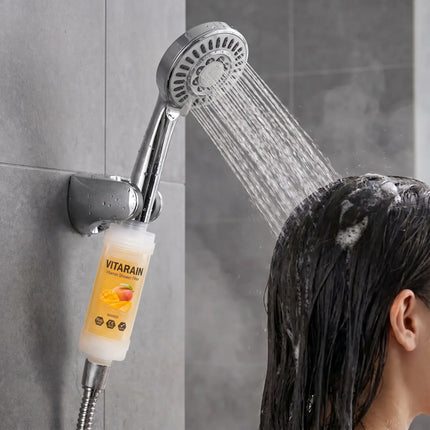 VITARAIN Korean Vitamin C Shower Filter in Mango scent for reducing chlorine and improving shower water, فلتر الشور الكوري بفيتامين C من فيتارين برائحة المانجو لتقليل الكلور وتحسين ماء الشور