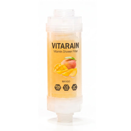 VITARAIN Korean Vitamin C Shower Filter in Mango scent for reducing chlorine and improving shower water, فلتر الشور الكوري بفيتامين C من فيتارين برائحة المانجو لتقليل الكلور وتحسين ماء الشور