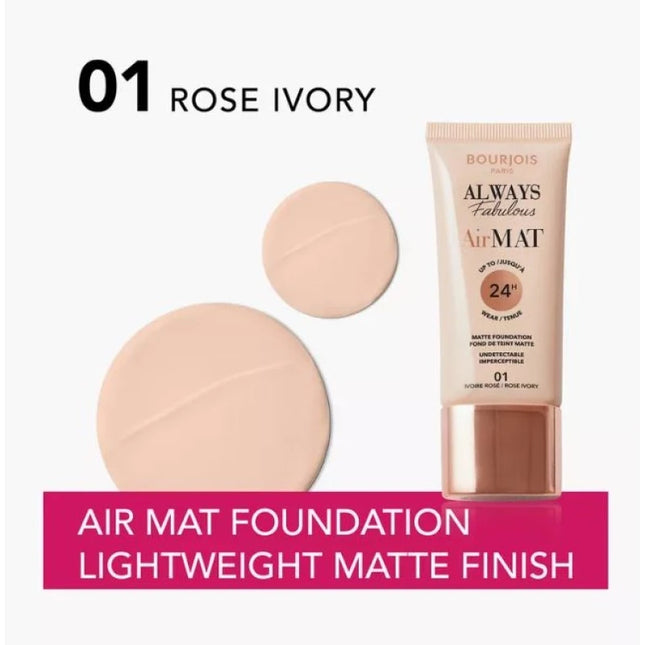 BOURJOIS ALWAYS FABULOUS AIR MAT FOUNDATION 01 ROSE IVORY