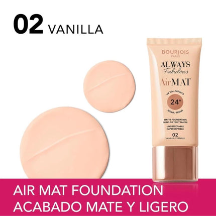 BOURJOIS ALWAYS FABULOUS AIR MAT FOUNDATION 02 VANILLA