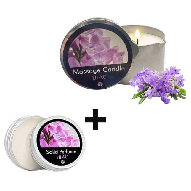 Flowerland Massage Candle Lilac 200ml + Solid Perfume 30ml