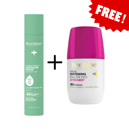 Beesline Offer Radiant Bright Underarm Cucumber & Green Tea + Whitening Roll On Deodorant Cotton Candy