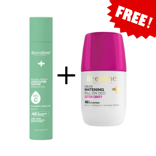Beesline Offer Radiant Bright Underarm Cucumber & Green Tea + Whitening Roll On Deodorant Cotton Candy