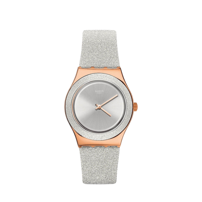 Swatch gray sparkle holiday collection YLG145 women's watch