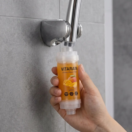 VITARAIN Korean Vitamin C Shower Filter in Mango scent for reducing chlorine and improving shower water, فلتر الشور الكوري بفيتامين C من فيتارين برائحة المانجو لتقليل الكلور وتحسين ماء الشور