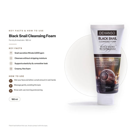 DeHanso Black Snail Cleansing Foam 180ml – Dry & Tired Skin – key facts and how to use (English)