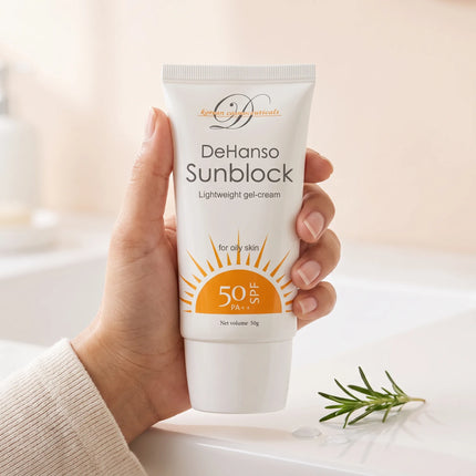 DeHanso Sunblock Lightweight Gel-Cream SPF 50 PA++ For Oily Skin 50g – held in hand, lifestyle
