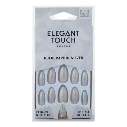 Elegant Touch Holographic Silver Nails